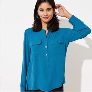 NEW LOFT HENLEY UTILITY BLOUSE (Blue, XS)